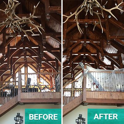 ceiling before and after staining 